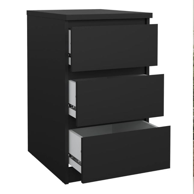 Naia 3 Drawers Bedside Table - Black