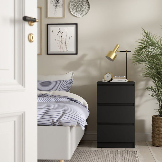 Naia 3 Drawers Bedside Table - Black