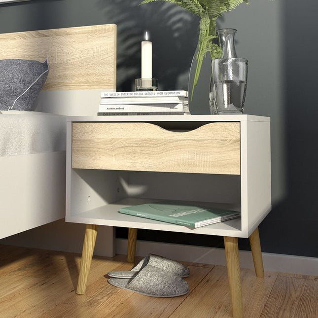Oslo 1 Drawer Bedside Table - White