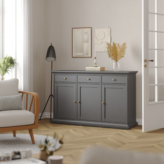 Paris 3 Drawers 3 Doors Sideboard - Grey