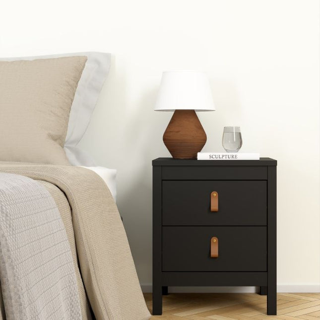Barcelona 2 Drawers Bedside Table - Black