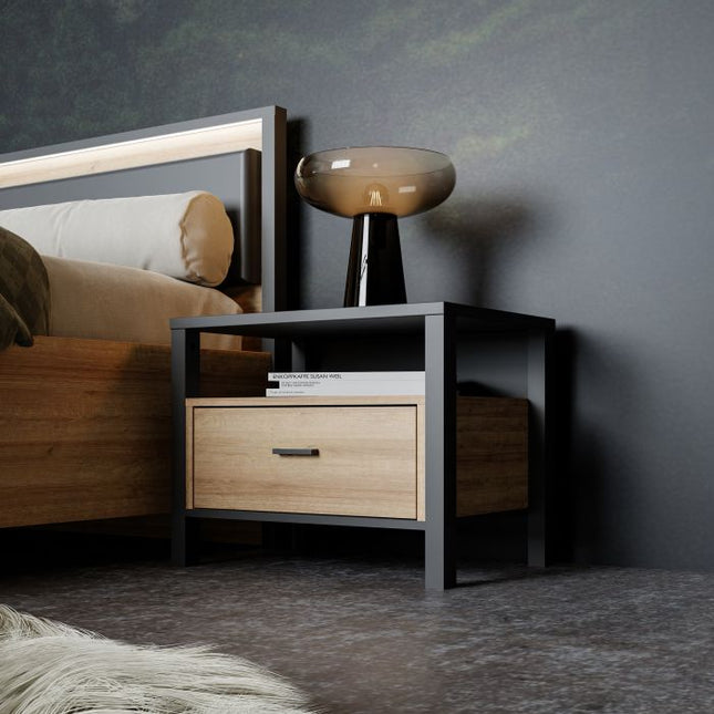 High Rock 1 Drawer Bedside Table - Oak