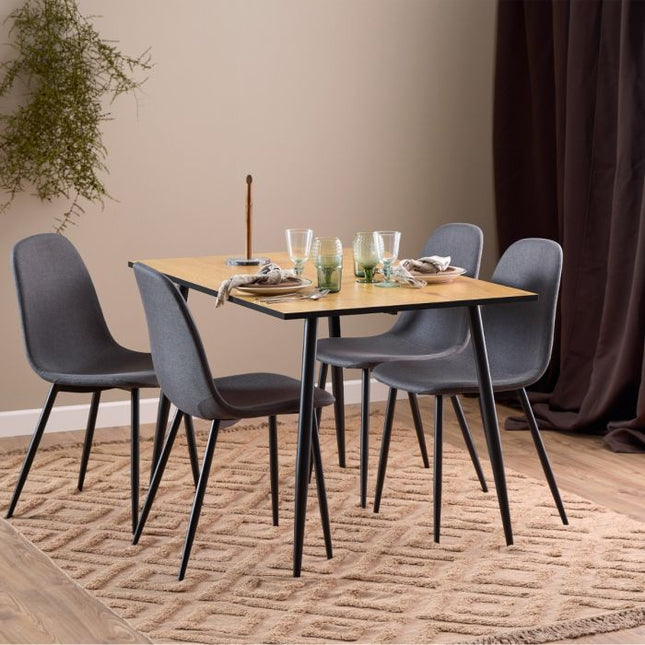 Wilma Oak Dining Table with 4 Grey Dining Chairs