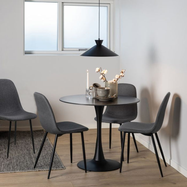 Malta Black Ceramic Dining Table with 4 Grey Dining Chairs