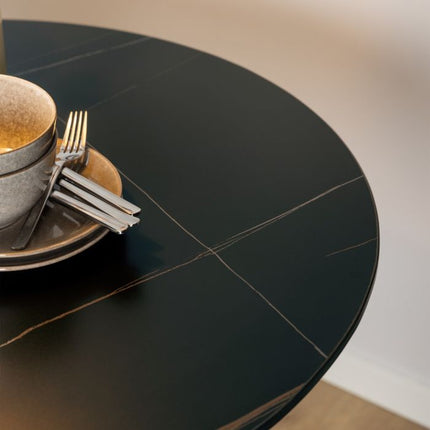 Malta Black Ceramic Dining Table with 4 Grey Dining Chairs