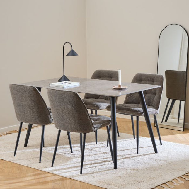 Grey Ceramic Wicklow Dining Table with 4 Taupe Dining Chairs