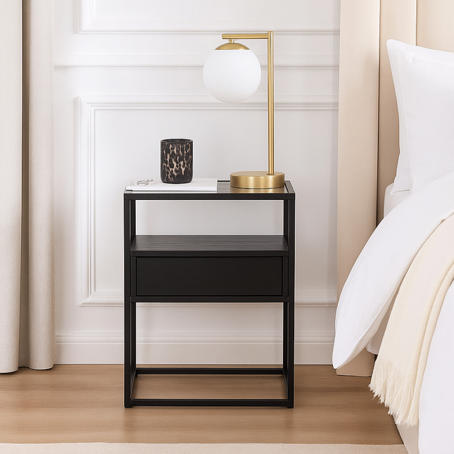 Randolf 1 Drawer Bedside Table - Black