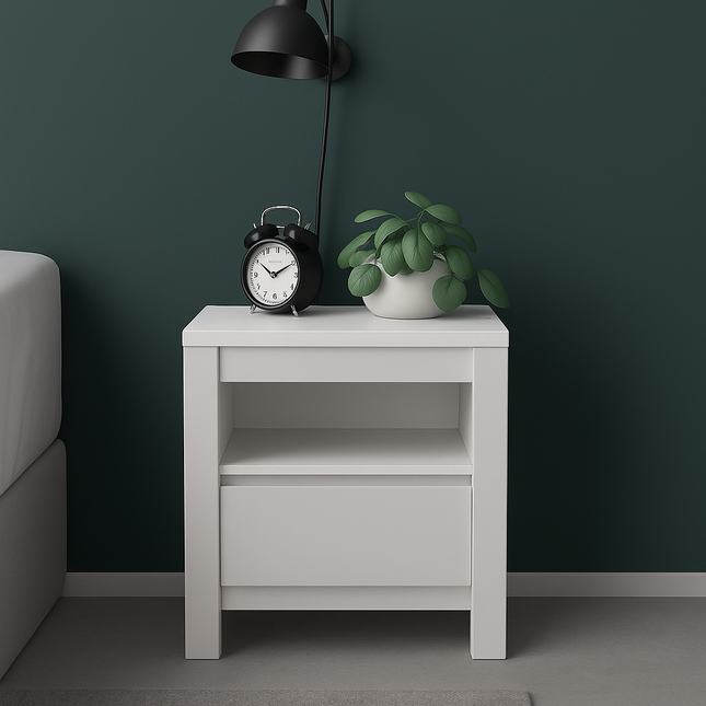 Novi 1  Drawer Bedside Table - White