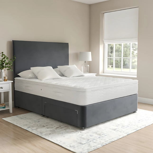 Archy Divan Bed With 2 Drawers & Headboard - Dark Grey