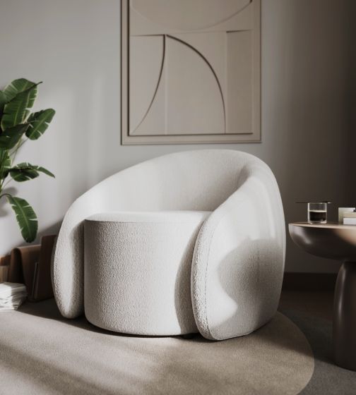 Aelia Swivel Lounge Chair - Neutral Boucle